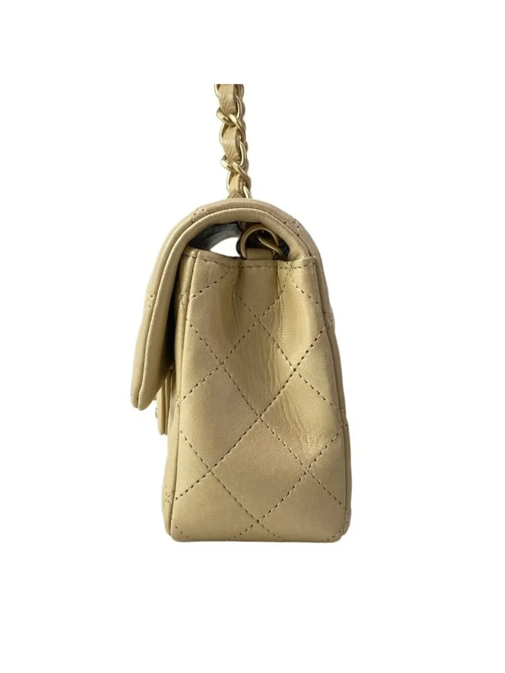 Chanel Shoulder Bag Mini Quilted Beige Matte Togo Chain Lambskin